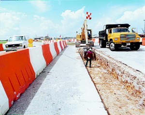 Plastic Jersey Barriers Securing a Highway Construction Zone