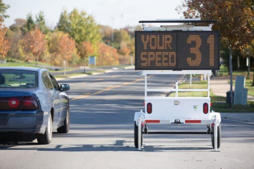 SpeedAlert Radar Message Sign Placed on A Trailer